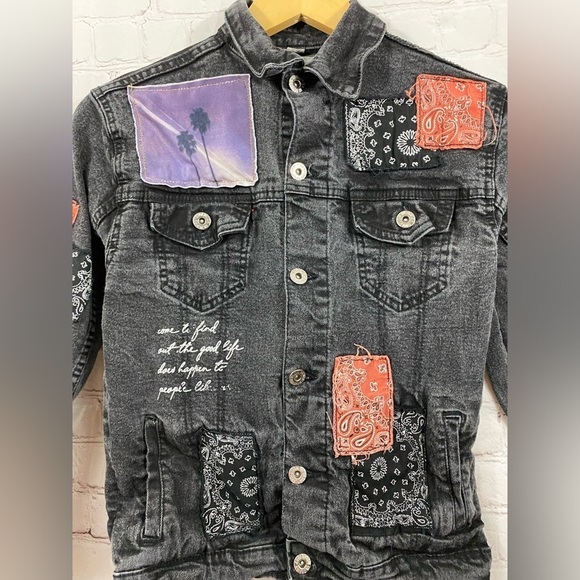 Evolution In Design Girls Size Medium 10/12 Black Denim Patchwork Jacket - Picture 7 of 10
